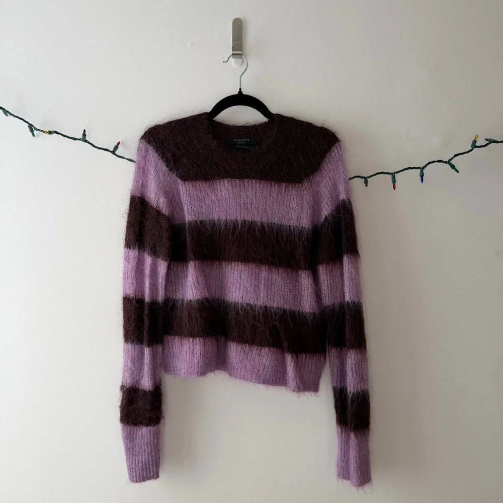 ALLSAINTS lou brushed mohair crewneck purple & brown size M/6/8 - Picture 3 of 5